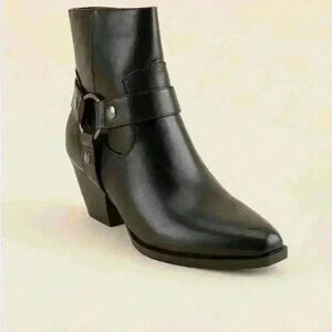 Indigo Rd. Western Silver Harness Black Boot Side Zip Heeled Platform Sz 8.5